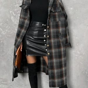 Plaid Print Flap Pocket Drop Shoulder Coat